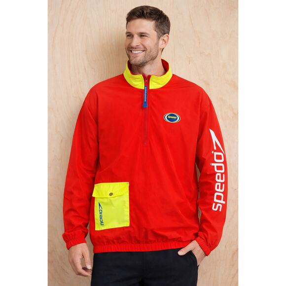 Speedo Other - Speedo Red Neon Yellow Pullover Windbreaker Jacket Men’s XL Athletic